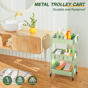 Multi-scene 3 Layer Kitchen Storage Rack Bathroom Trolley Plastic 3 Tier Rolling Storage Cart Organizer Utility Trolley - Product Image 3
