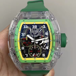 High-quality RM004 mechanical <b>watch</b> with transparent crystal <b>case</b>, chronograph function and tonneau design - Product Image 1