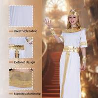 Costume de pharaon égyptien unisexe de qualité supérieure fabriqué en usine, avec chemisier en polyester cousu, accessoires dorés, ceinture et collier