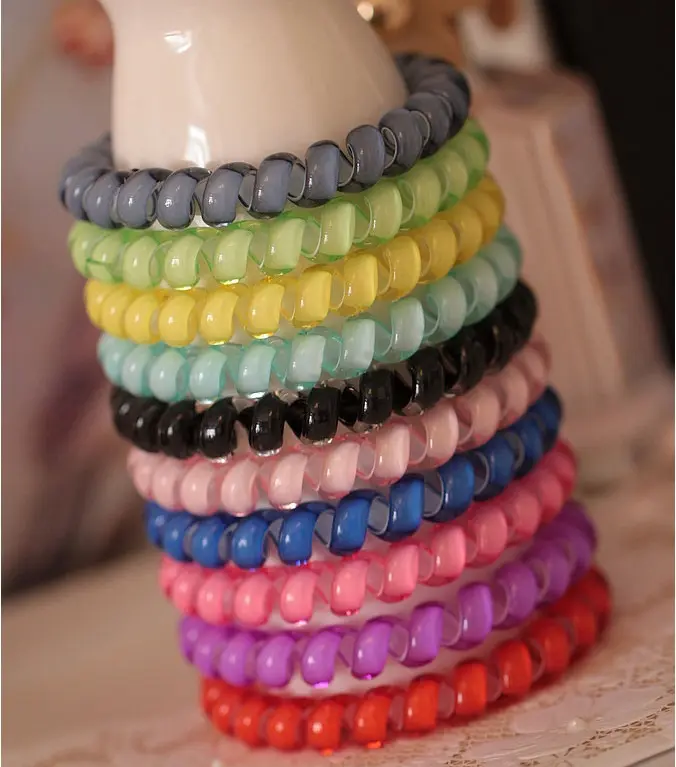 18 colors Telephone Wire Cord Gum Hair Tie 6.5cm Girls Elastic Hair Band Ring Rope Candy Color Bracelet Stretchy Scrunchy