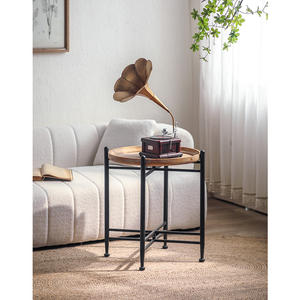 <span class=keywords><strong>Mesa</strong></span> de té <span class=keywords><strong>redonda</strong></span> de madera de granja rústica, diseño único, patas de hierro, sala de estar, centro, cama, mesita de noche, café - Product Image 6