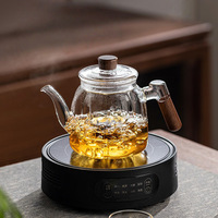 Théière en verre borosilicate de haute qualité avec poignée en bois, style chinois, transparente/gris fumé, pour thé, café, usage domestique, vente en gros