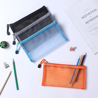 Pochette à fermeture éclair en maille, trousse à crayons en nylon transparente, sac à maquillage portable, sac à documents en plastique pour fournitures de bureau et scolaires