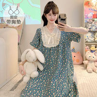 Chemise de nuit élégante en coton pour femme, style princesse, respirante, à motif floral, grande taille, pour la maison, vente en gros