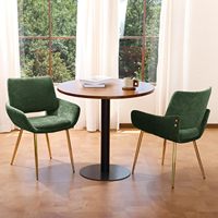 4 chaises de salle à manger en tissu vert avec dossier et accoudoirs, pieds dorés, salle à manger/cuisine, stable, 150 kg