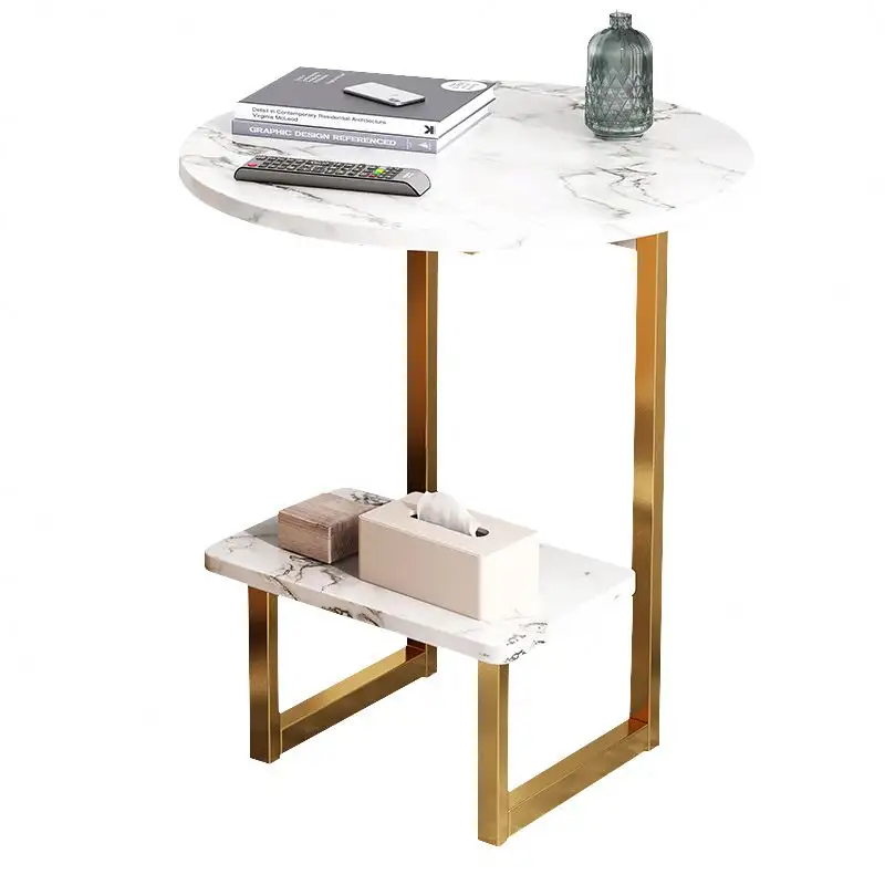 Tavolino in stile lusso leggero in marmo lucido in acciaio inossidabile tavolo ad angolo per soggiorno mobili accanto al tavolino del divano