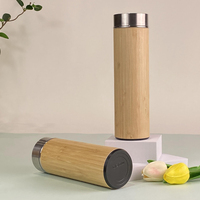 Botol Minum Teh Kayu 450ml, Mug Perjalanan Bambu, Botol Air Stainless Steel Dengan Tutup Bambu