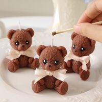 Velas Aromáticas Románticas y Lujosas con Textura de Piel Realista, Lazo de Satén, Lindas Velas con Forma de Oso Sentado para Decoración de Bodas y Regalos