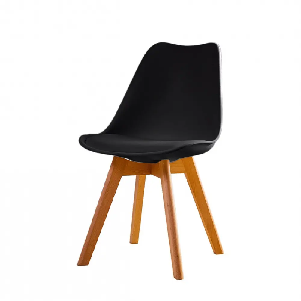 Cadeira de plástico com pernas de madeira, cadeira de plástico com design clássico de plástico