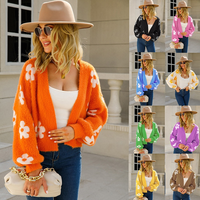 Neuheit Fabrik ODM Intarsia-Blumen Polyester-Pullover Flauschiger Gebürsteter Polyester-Nerzfell Junge Mode Mädchen Damen Strickjacke