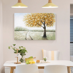 Grande Dipinto a Olio Fatto a Mano con Albero della Fortuna Autunnale, Paesaggio di Lusso, Quadro da Parete per Arredamento Soggiorno - Product Image 1