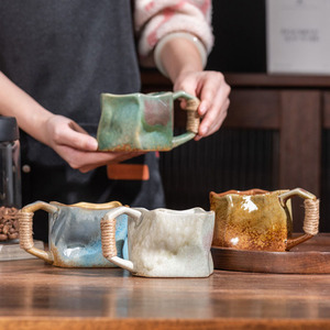 Nhật Bản Cổ Điển Handmade Không Thường Xuyên Có Hình Dạng Gốm Cốc Cà Phê Độc Đáo Rộng Cốc Cà Phê Lớn Tách Cốc Gốm Với Tay Cầm Lớn - Product Image 1