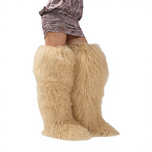 Botas de Piel Mongola Largas para Mujer, 70 cm de Altura, Cálidas para Invierno, Suela Gruesa de PVC, Peluche Suave, Botas de Moda por Encima de la Rodilla para Exteriores - Product Image 4