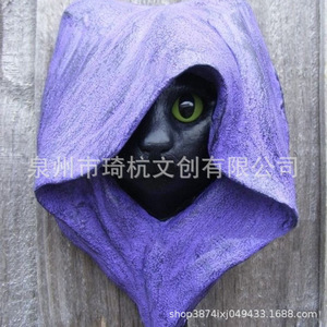 Décoration d'Halloween en forme de chat à capuche, sculpture murale en résine, forme animale, utilisation intérieure/extérieure, couleurs gris, violet, rouge - Product Image 2
