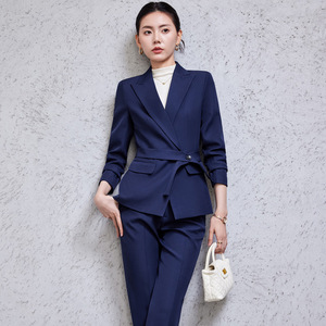 Women's Burgundy Suit Set Slim Fit Professional Formal Wear Anti-Wrinkle Solid Color Polyester Worsted Fabric - Product Image 3