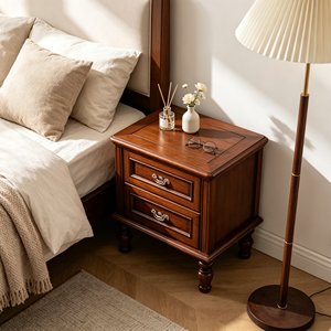 Traditional Dark <b>Walnut</b> Wood Nightstand 2-Drawer Antique Turned Leg Bedroom Furniture Storage <b>Cabinet</b> - Product Image 2