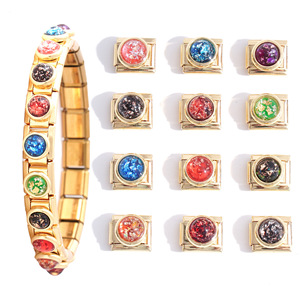 Modular Bracelet Gold Zinc Alloy Geometric Round Bezel Setting Unisex Jewelry Gift - Product Image 1