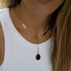 สร้อยคอโซ่อัญมณีคลิปกระดาษสแตนเลส, สร้อยคอจี้หยดน้ำตาสร้อยคอแถบรัด Mobius - Product Image 4