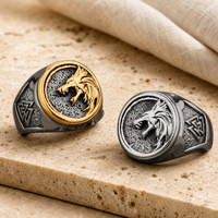 Bague Chevalier Viking Personnalisée en Acier Inoxydable avec Symbole Loup, Bijou Punk Biker Nordique Valknut pour Homme, Vente en Gros OEM