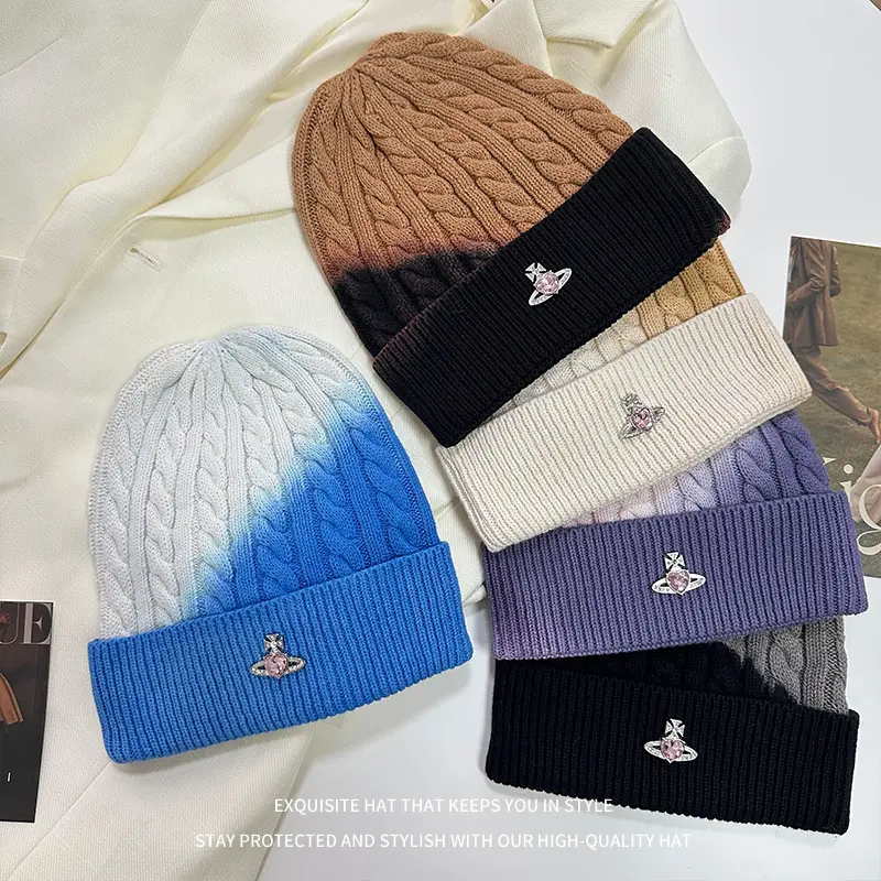 Fashion Streetwear Hip Hop Cap Tie-dye Gradient Print Knitted Hat Soft Warm Wool Caps Crochet Beanies For Women Men