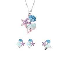 Nouveau Collier, Boucles d'oreilles et Bague Ajustable en Alliage Plaqué Rhodium, Motif Coquillage, Conque et Étoile de Mer, Colorés et Tendance pour Enfants