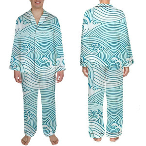 All'ingrosso pigiami personalizzati per gli uomini 2 <span class=keywords><strong>pezzi</strong></span> morbidi manica lunga stampa su richiesta Home Lounge Wear da <span class=keywords><strong>uomo</strong></span> in raso ampio - Product Image 6
