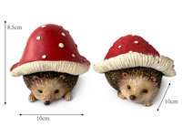 Ensemble de 2 ornements mignons en forme de hérisson et de champignon, sculptures en résine peintes à la main, figurines d'animaux de la forêt pour la décoration de table de récolte d'automne