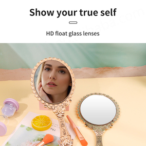 Tùy Chỉnh Nhỏ Nhỏ Hình Bầu Dục Retro Tay Gương Vanity Nhỏ Gọn Trang Điểm Cổ Điển Cầm Tay Gương Với Xử Lý - Product Image 3