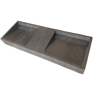 ท็อปโต๊ะเครื่องแป้งหินอ่อนสีเทา Pietra Grey ดีไซน์ทันสมัย แบบลอยตัว พร้อมอ่างล้างหน้าคู่แบบฝังสำเร็จรูป สำหรับอพาร์ทเมนต์และโรงแรมหรู - Product Image 1