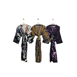 Tie Dye Silk Kimono Robe Bridesmaid Spring Autumn Summer V-neck Drawstring Breathable Comfortable Long Maxi Nightwear - Product Image 1