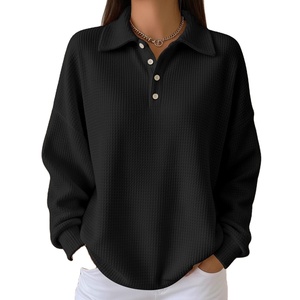 New Fall/Winter <strong>Women</strong> <strong>Polo</strong> <strong>Shirts</strong> Waffle-pattern Long-sleeved Top Custom-made Relaxed, Casual <strong>Polo</strong> <strong>Shirts</strong> - Product Image 5