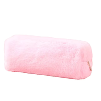 Étui à crayons en peluche rose moelleux, pochette zippée en coton doux pour la papeterie, jolie trousse de maquillage pour filles