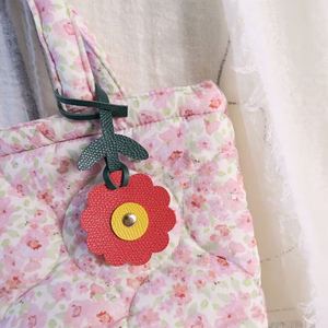New Faux Leather <b>Bag</b> <b>Charm</b> Small Cute Red Pink Flower Decoration for Women's <b>Bags</b> Diy Pendant - Product Image 1