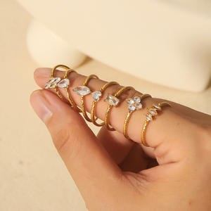 Anillo de circón geométrico chapado en oro de 18 quilates de acero inoxidable de lujo, forma de gota de agua, apertura ajustable, anillo de boda <span class=keywords><strong>para</strong></span> mujer, joyería - Product Image 1