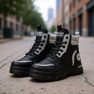 Chion Bottes Martin décontractées pour hommes, semelle en caoutchouc, à lacets, bout rond, couleur unie, tendance mode, chaussures de travail toutes saisons - Product Image 2