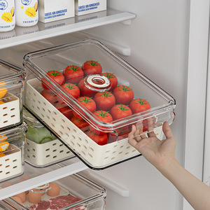 Rectangular Plastic <b>Storage</b> <b>Box</b> <b>With</b> Clip On <b>Lid</b> Airtight For Fruits Vegetables Kitchen Refrigerator Double Layered - Product Image 1
