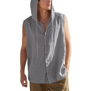 Chaleco Casual de Verano para Hombre, Personalizado al por Mayor, sin Mangas, con Capucha, de <span class=keywords><strong>Lino</strong></span>, de <span class=keywords><strong>Color</strong></span> Sólido, Transpirable - Product Image 4