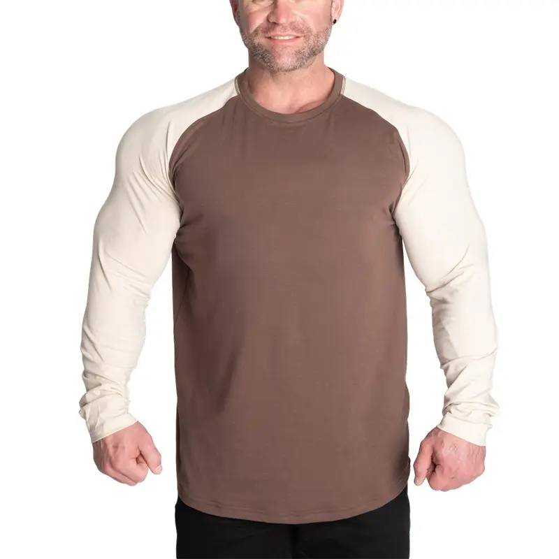 피트니스웨어 95 면 5 스판덱스 보디 빌딩 의류 근육 맞춤 남자 긴 소매 티셔츠 남자 체육관 탑 전체 소매 티셔츠