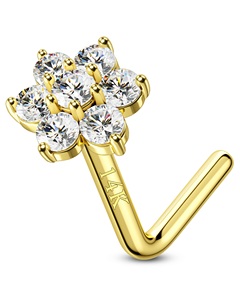 TOPOSH 14K 골드 크리스탈 CZ 보석 코 나사 피어싱 L 벤드 모양 핀 링 스터드 쥬얼리 - Product Image 6