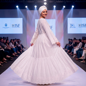 Robe longue décontractée de luxe en coton blanc, manches longues, col carré, corsage froncé, broderie en dentelle, coupe élégante et régulière, été, style africain - Product Image 6