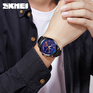 SKMEI 9236 하이 퀄리티 고급스러운 남자 석영 시계 핫 세일 PU 가죽 밴드 3 다이얼 크로노 미터 간단한 캐주얼 손목 시계 - Product Image 6