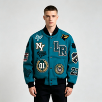 Veste de sport personnalisée bleu sarcelle pour homme, veste universitaire avec patchs en chenille brodés, entièrement en laine, style streetwear, veste bomber, fabricant OEM