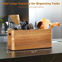 Porte-ustensiles de cuisine Royal avec 4 compartiments, organisateur en bois d'acacia, taille extra large, finition marron, personnalisable