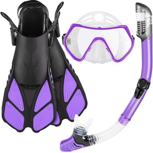 Kit de plongée avec masque en verre trempé, tuba entièrement étanche, palmes réglables, taille adulte Sm Ml Xl, bleu émeraude - Product Image 4