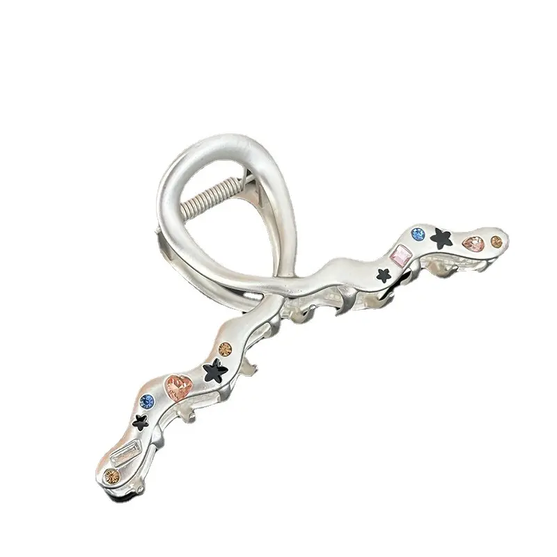 OEM/ODM pince requin dorée brillante de luxe 13cm alliage diamant Haarklammer pinces à cheveux pour femmes grande pince à cheveux vague en métal strass pince à cheveux