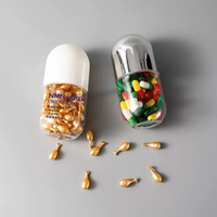 Bouteille en plastique transparente unique à double tube de 100cc/175cc/280cc en PET, en forme de capsule vide pour médicaments et vitamines