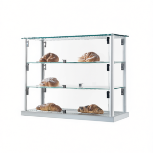 Vitrine à pâtisserie professionnelle 65x25x50 cm, cadre en aluminium gris clair, portes inclinables en verre trempé, étagères réglables en hauteur - Product Image 2