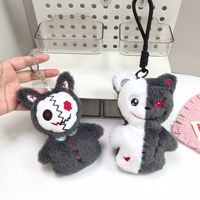 Porte-clés en peluche Halloween, Chat ou Ours Noir et Blanc Maléfique, avec sonnette, breloque de sac gothique, jouet en peluche, pour cadeau