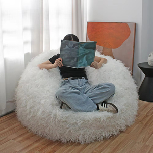 Fauteuil pouf moderne japonais minimaliste rond en daim canapé chaise grand ensemble de lit relaxant paresseux pouf moelleux avec revêtement en tissu - Product Image 2