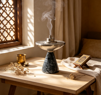 Brûleur d'encens de luxe en marbre, brûleur de Bakhoor en pierre naturelle, porte-encens Mubkhar arabe fait main pour la décoration de la maison pendant le Ramadan